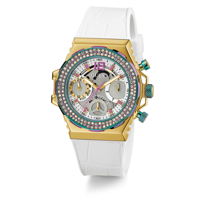 GUESS Ladies White 2-Tone Multi-Function Watch
