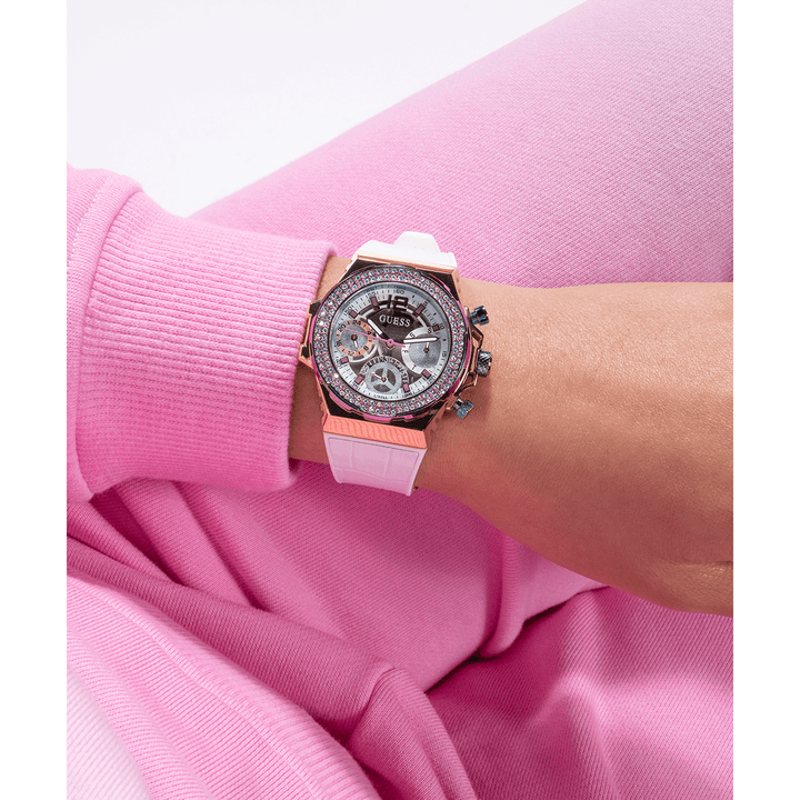 GUESS Ladies White 2-Tone Multi-Function Watch