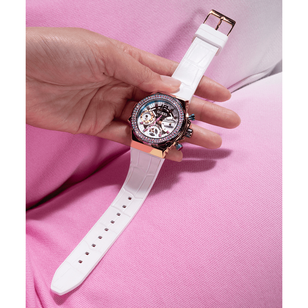 GUESS Ladies White 2-Tone Multi-Function Watch