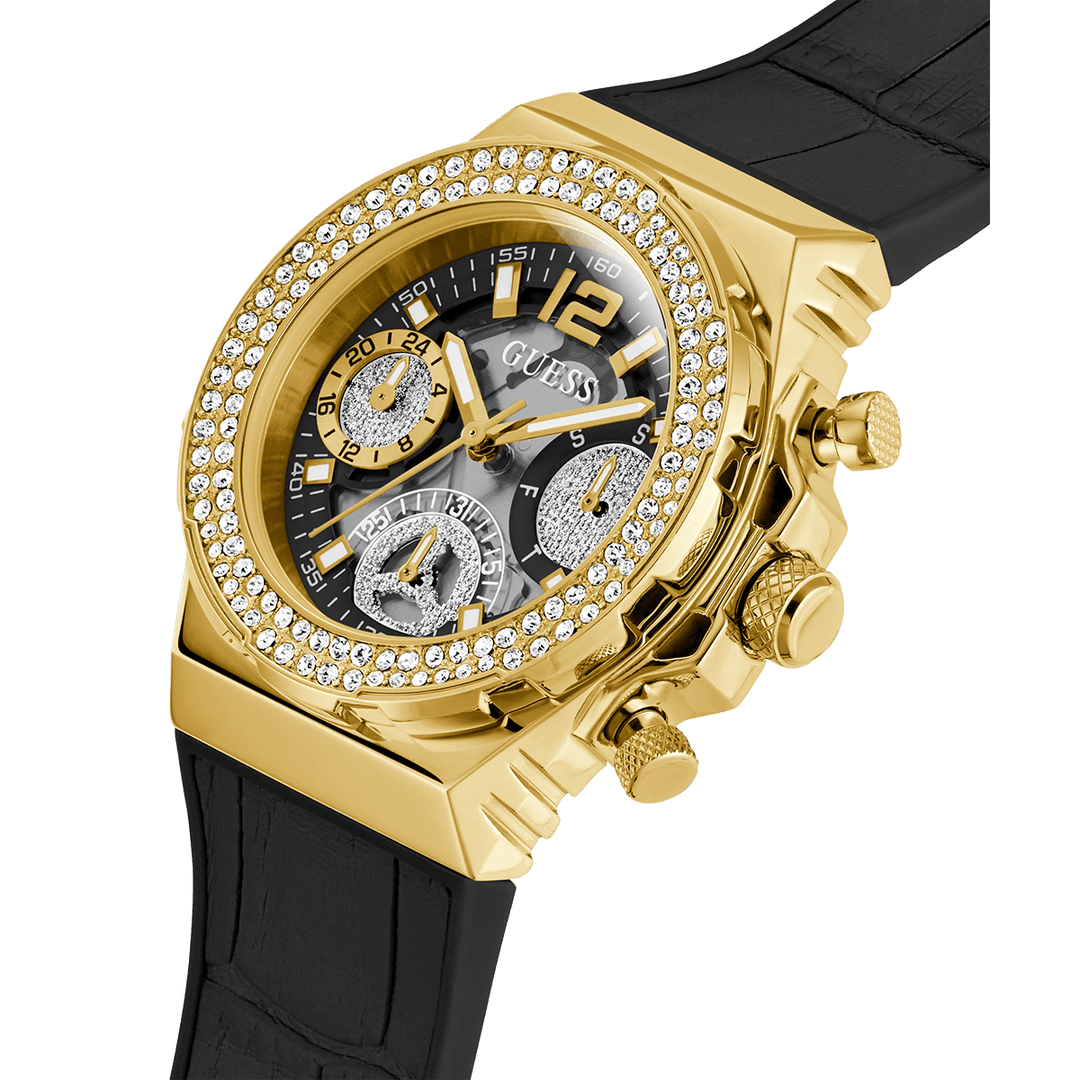 GUESS Ladies Black Gold Tone Multi-Function Watch