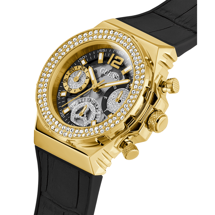 GUESS Ladies Black Gold Tone Multi-Function Watch