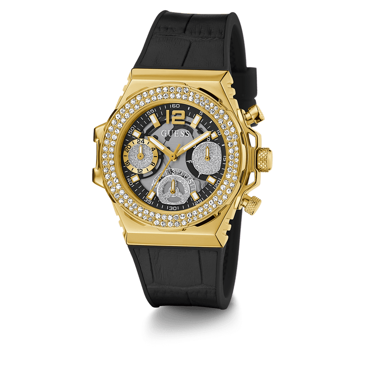 GUESS Ladies Black Gold Tone Multi-Function Watch