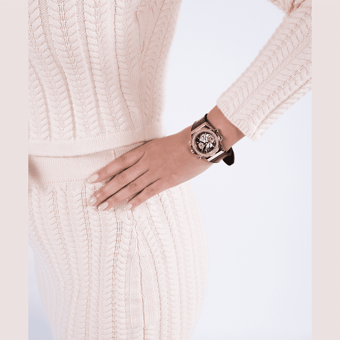 GUESS Ladies Black Gold Tone Multi-Function Watch