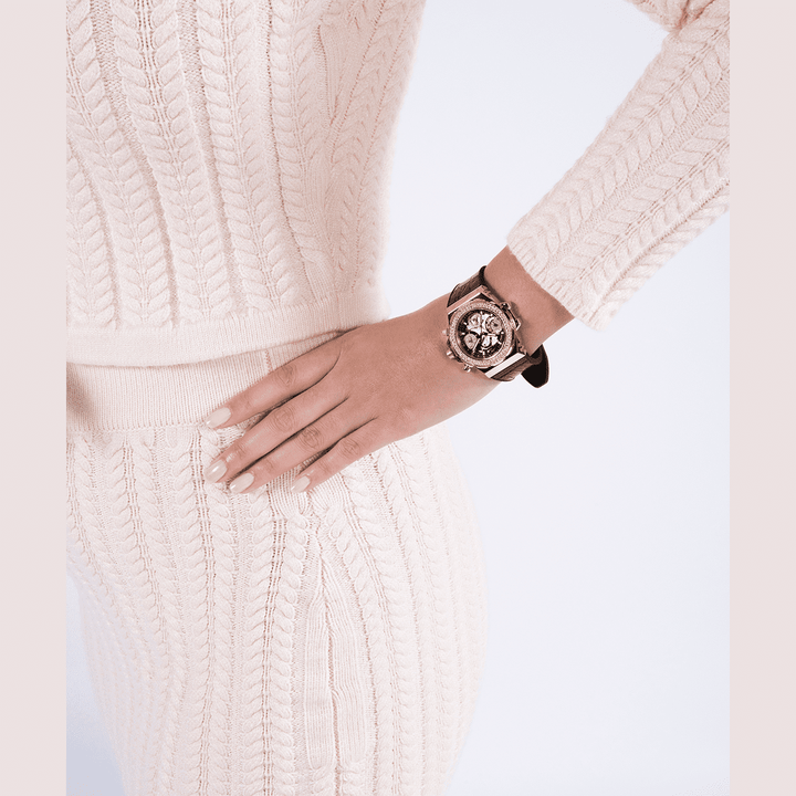 GUESS Ladies Black Gold Tone Multi-Function Watch