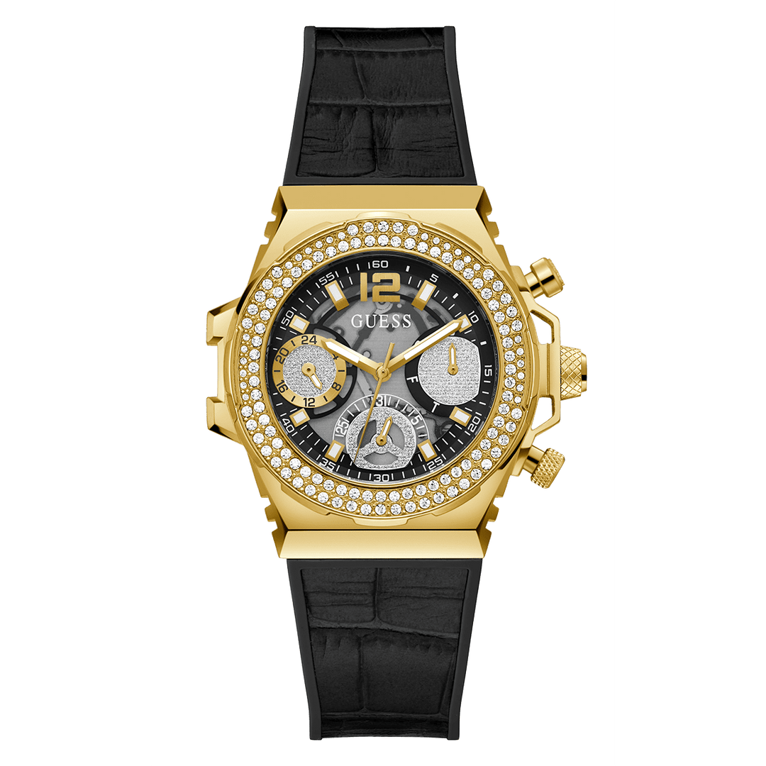 GUESS Ladies Black Gold Tone Multi-Function Watch