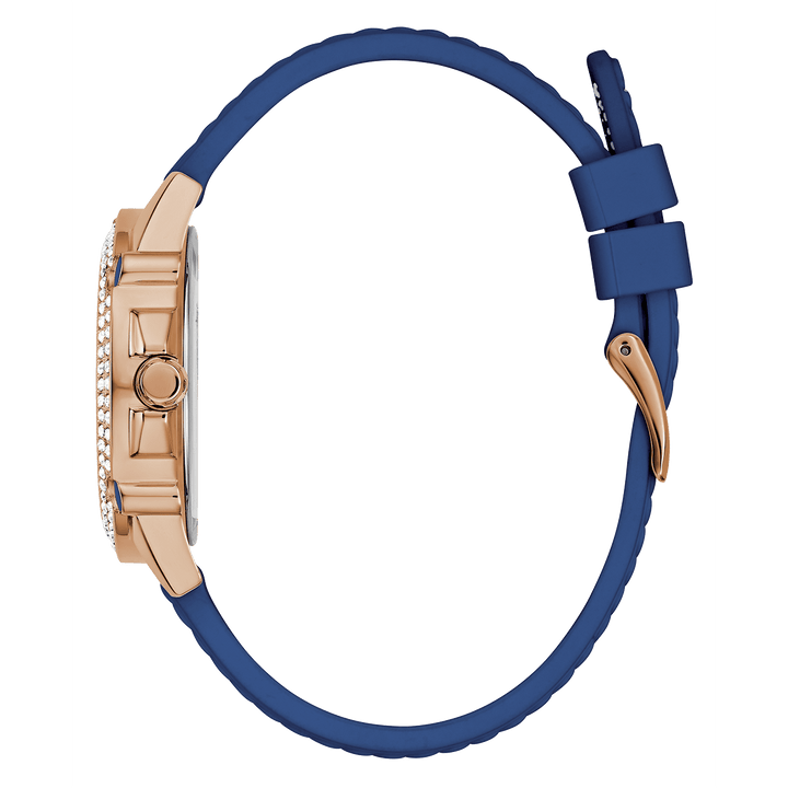 GUESS Ladies Blue Rose Gold Tone Multi-Function Watch