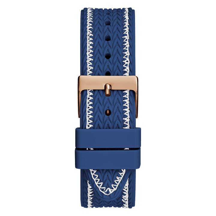 GUESS Ladies Blue Rose Gold Tone Multi-Function Watch