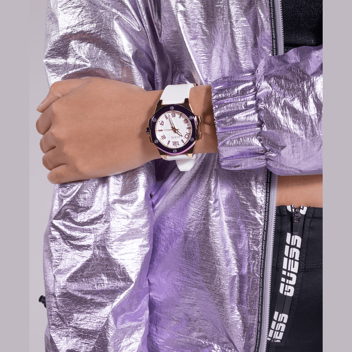 GUESS Ladies White 2-Tone Analog Watch