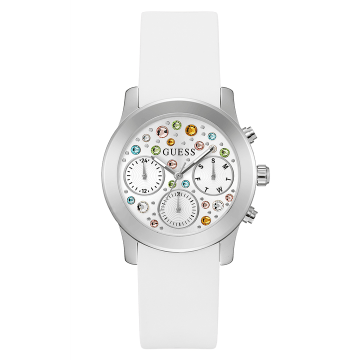GUESS Ladies White Silver Tone Multi-Function Watch