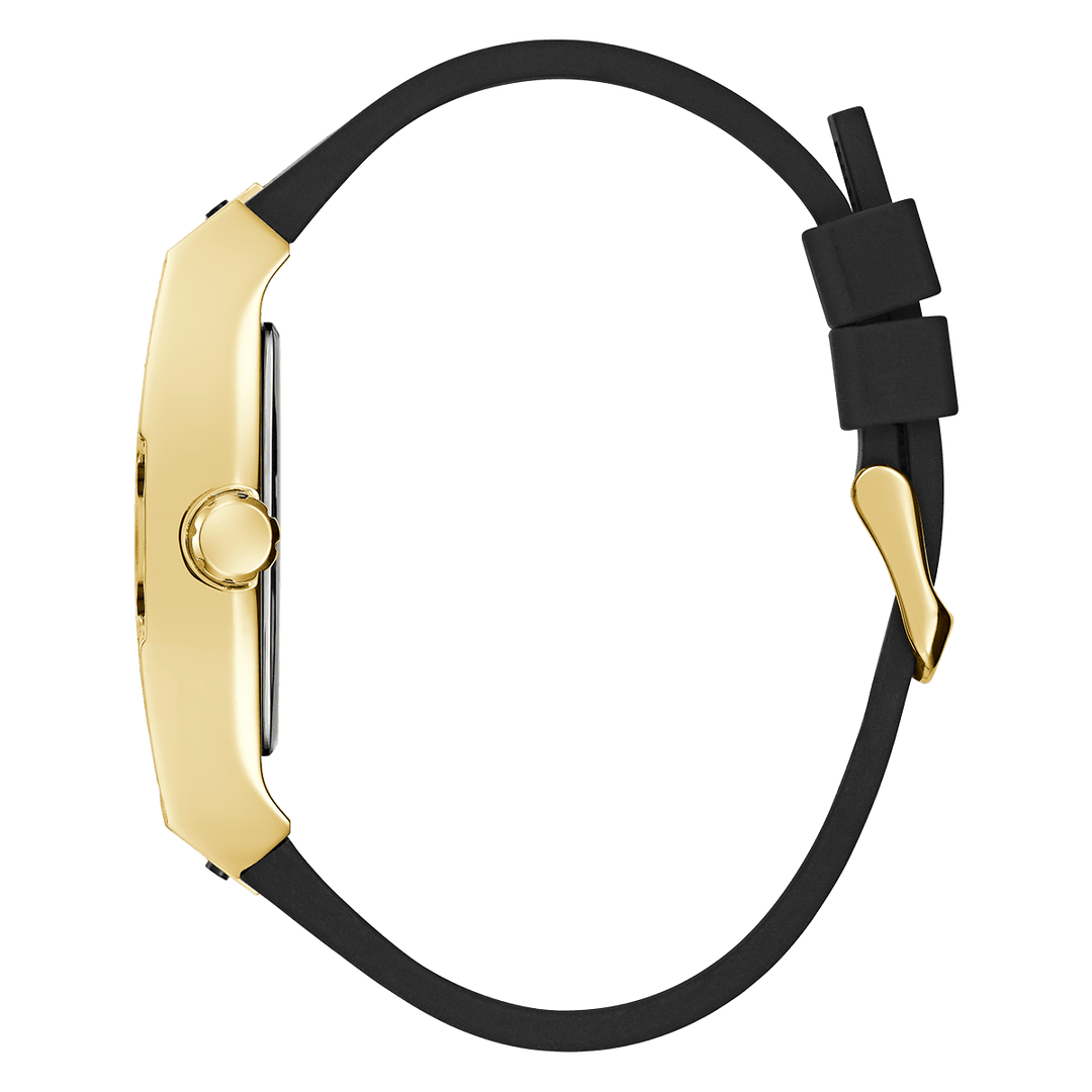 GUESS Mens Black Gold Tone Analog Watch