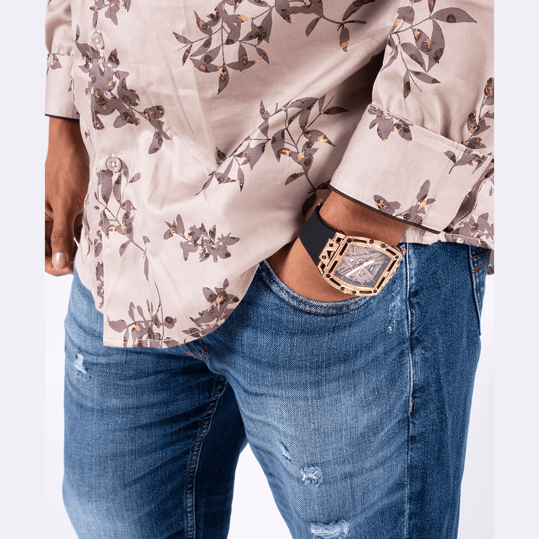 GUESS Mens Black Gold Tone Analog Watch