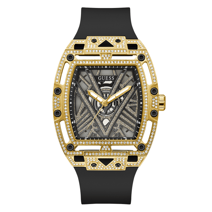 GUESS Mens Black Gold Tone Analog Watch