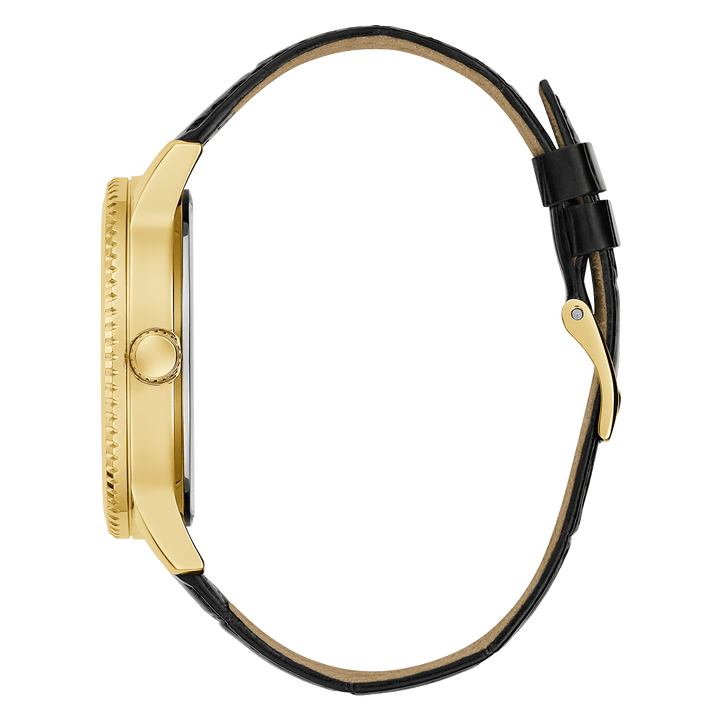 GUESS Mens Black Gold Tone Analog Watch