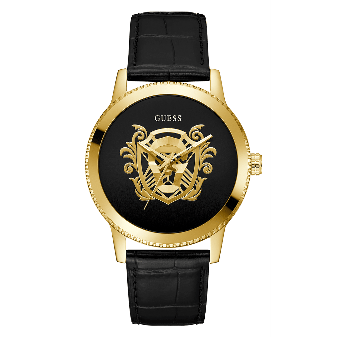 GUESS Mens Black Gold Tone Analog Watch