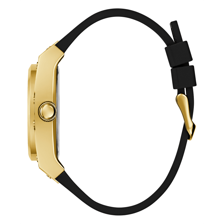 GUESS Mens Black Gold Tone Multi-Function Watch