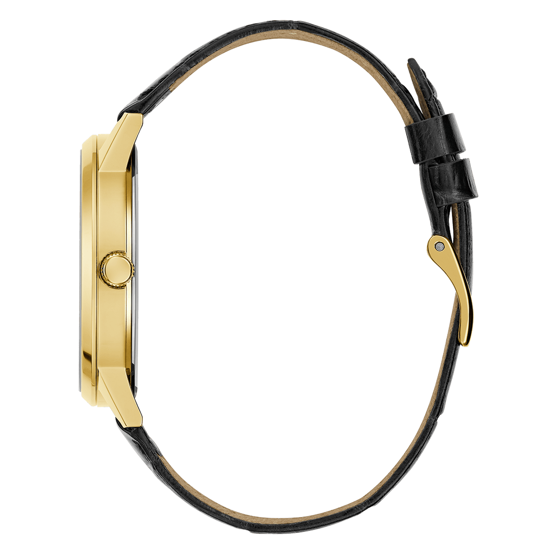 GUESS Mens Black Gold Tone Analog Watch