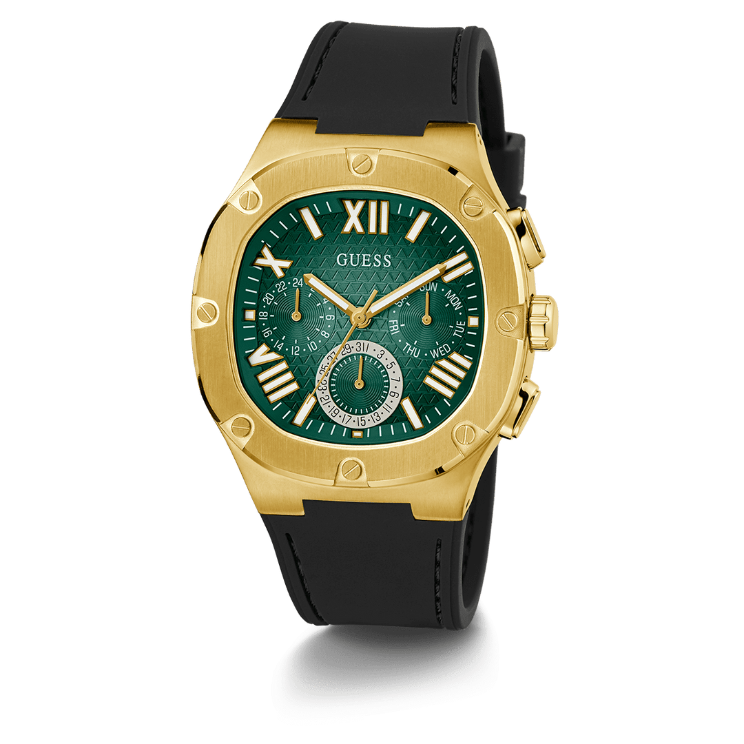 GUESS Mens Black Gold Multi-Function Watch