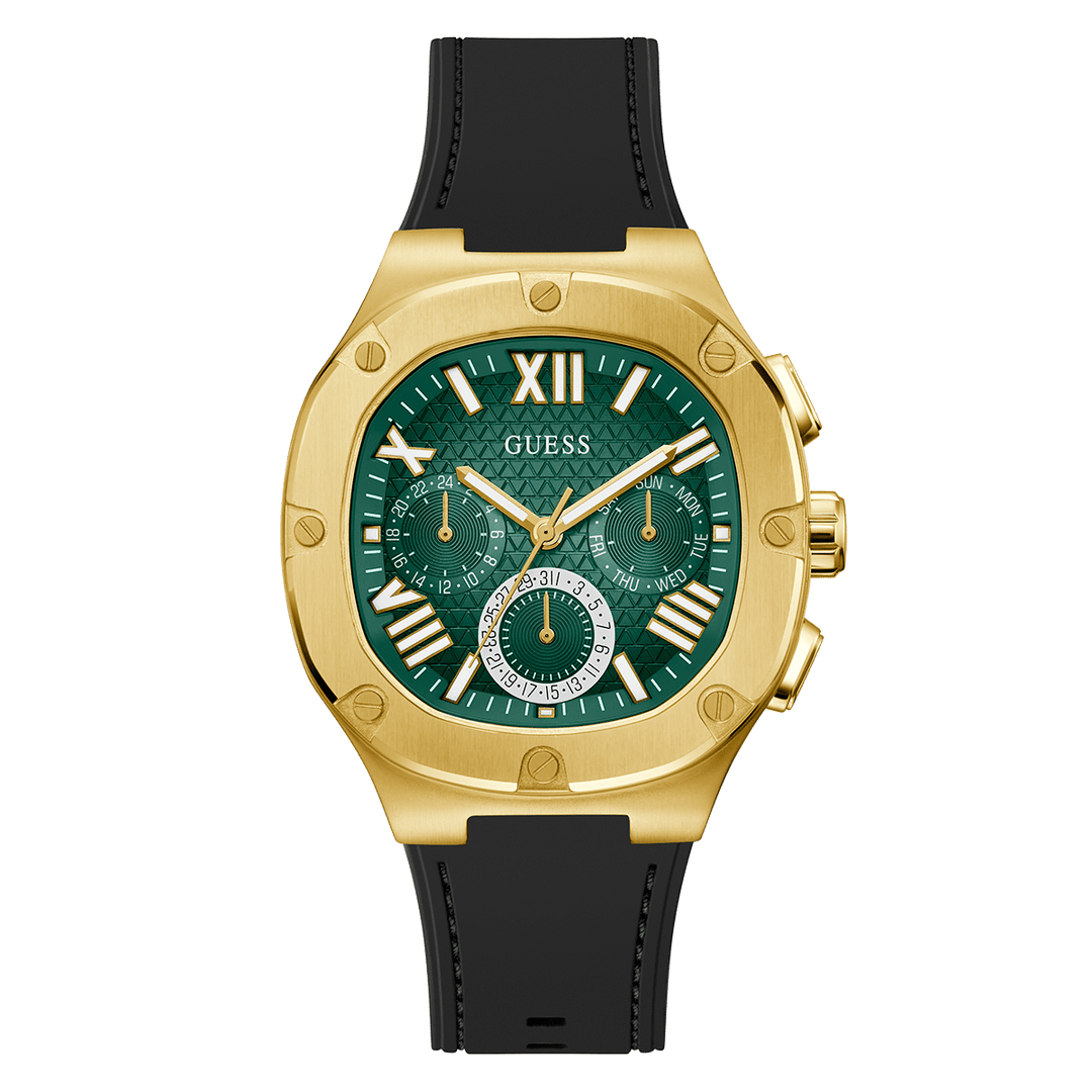 GUESS Mens Black Gold Multi-Function Watch