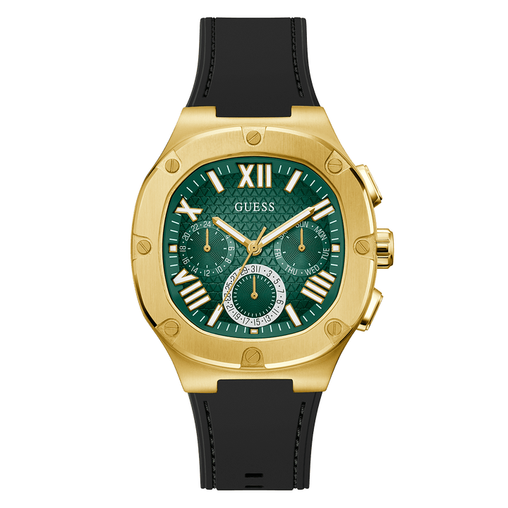 GUESS Mens Black Gold Multi-Function Watch