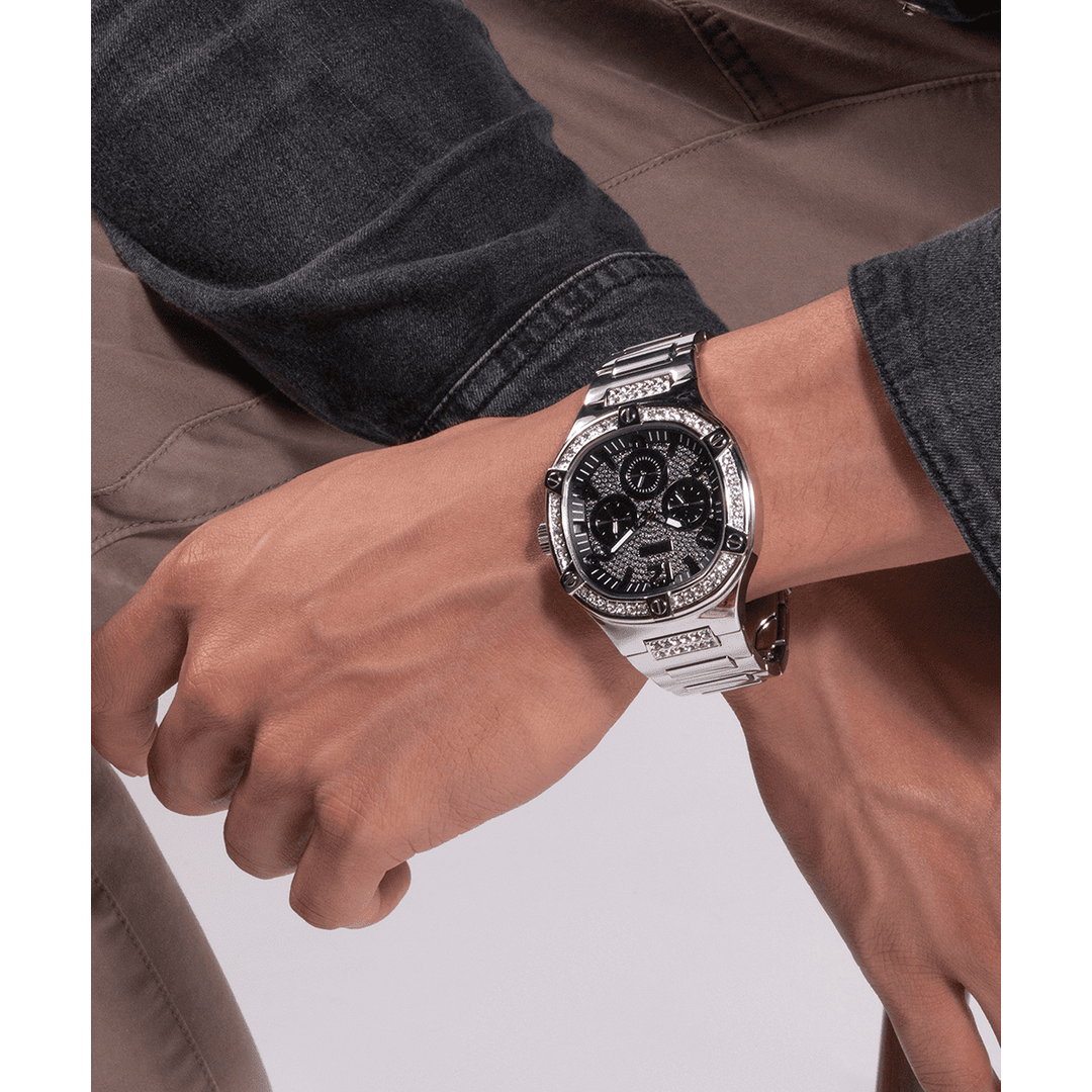 GUESS Mens Silver Tone Multi-Function Watch