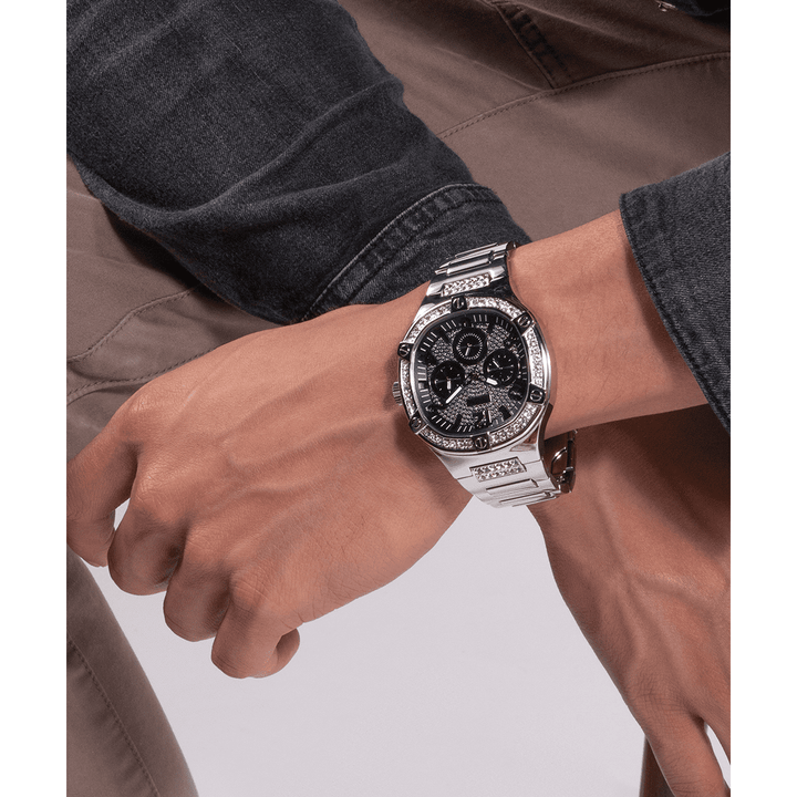 GUESS Mens Silver Tone Multi-Function Watch