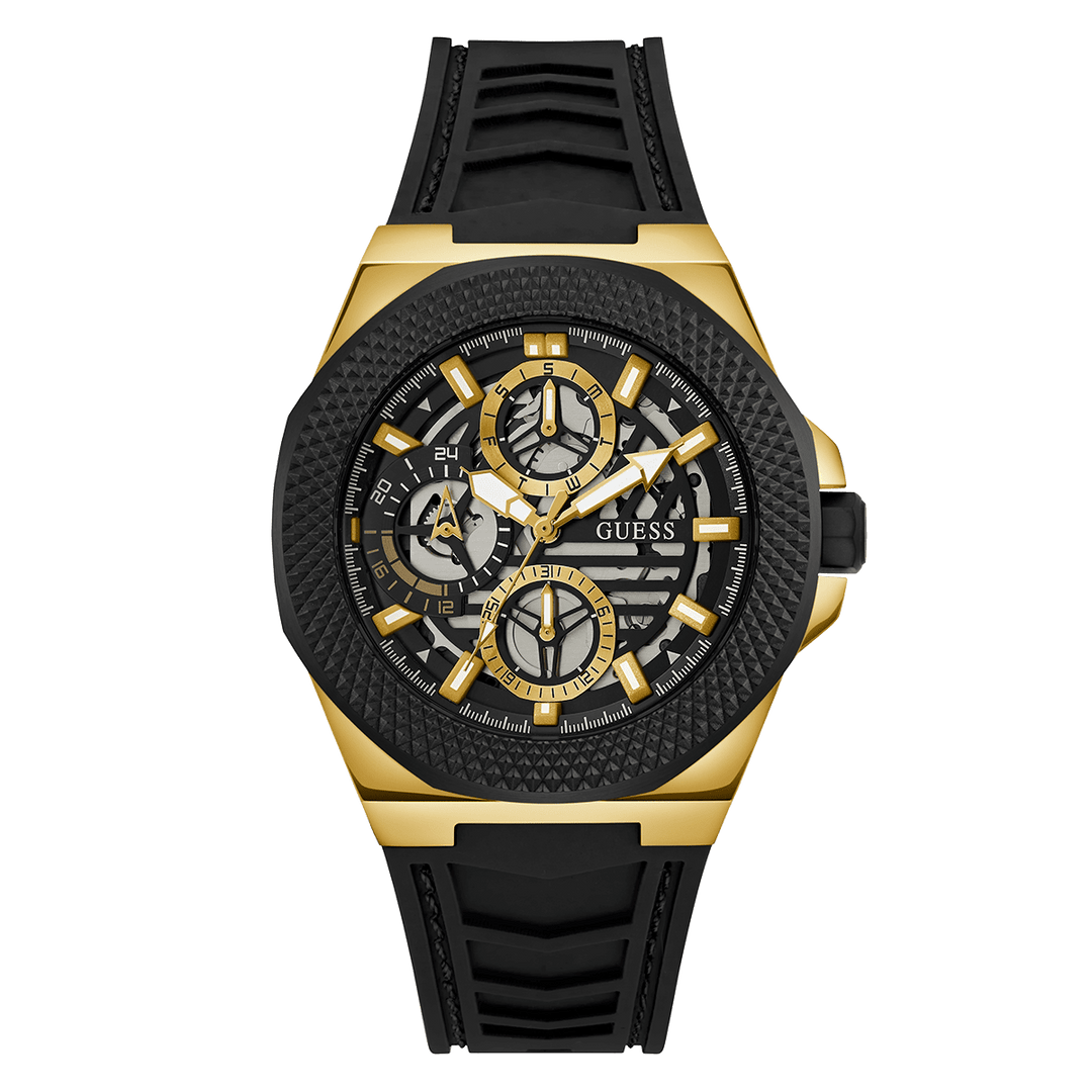 GUESS Mens Black 2-Tone Multi-Function Watch
