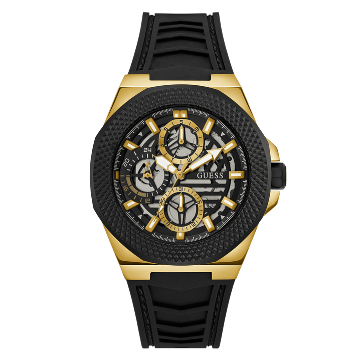 GUESS Mens Black 2-Tone Multi-Function Watch