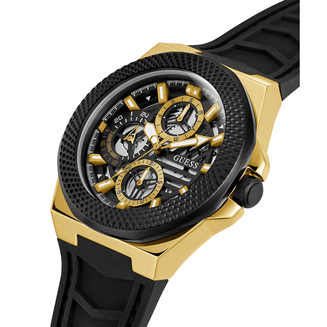GUESS Mens Black 2-Tone Multi-Function Watch