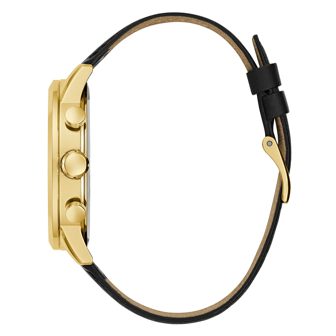 GUESS Mens Black Gold Tone Multi-Function Watch