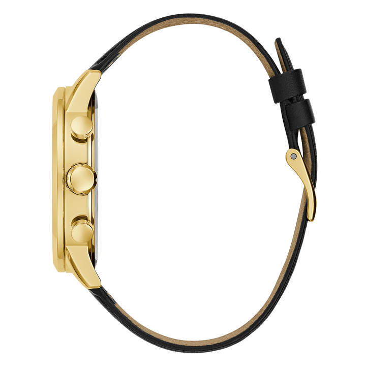 GUESS Mens Black Gold Tone Multi-Function Watch