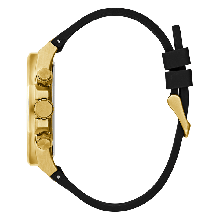 GUESS Mens Black Gold Tone Multi-Function Watch