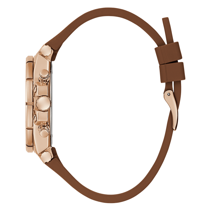 GUESS Ladies Brown Rose Gold Tone Multi-Function Watch