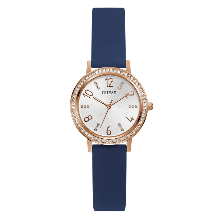 GUESS Ladies Blue Rose Gold Tone Analog Watch