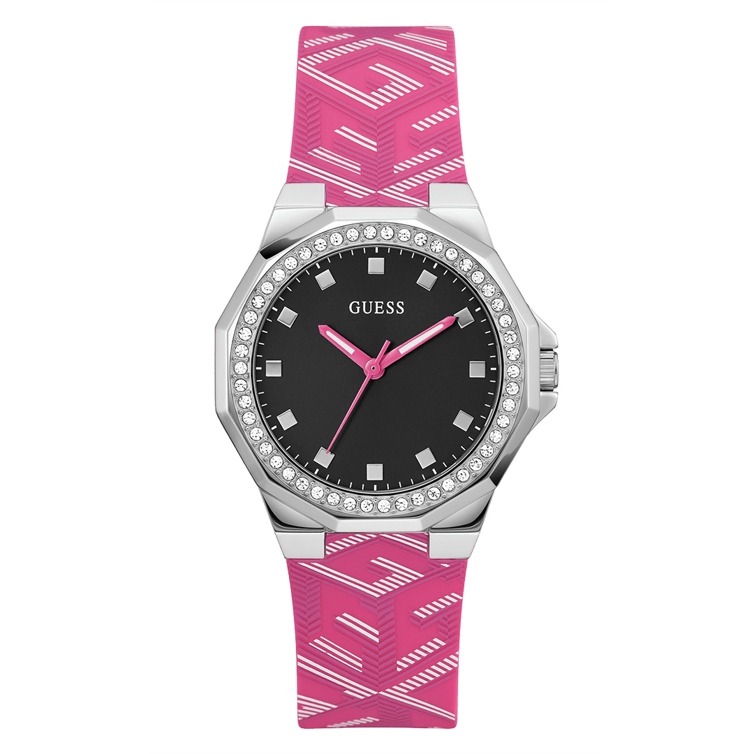 GUESS Ladies Pink Silver Tone Analog Watch