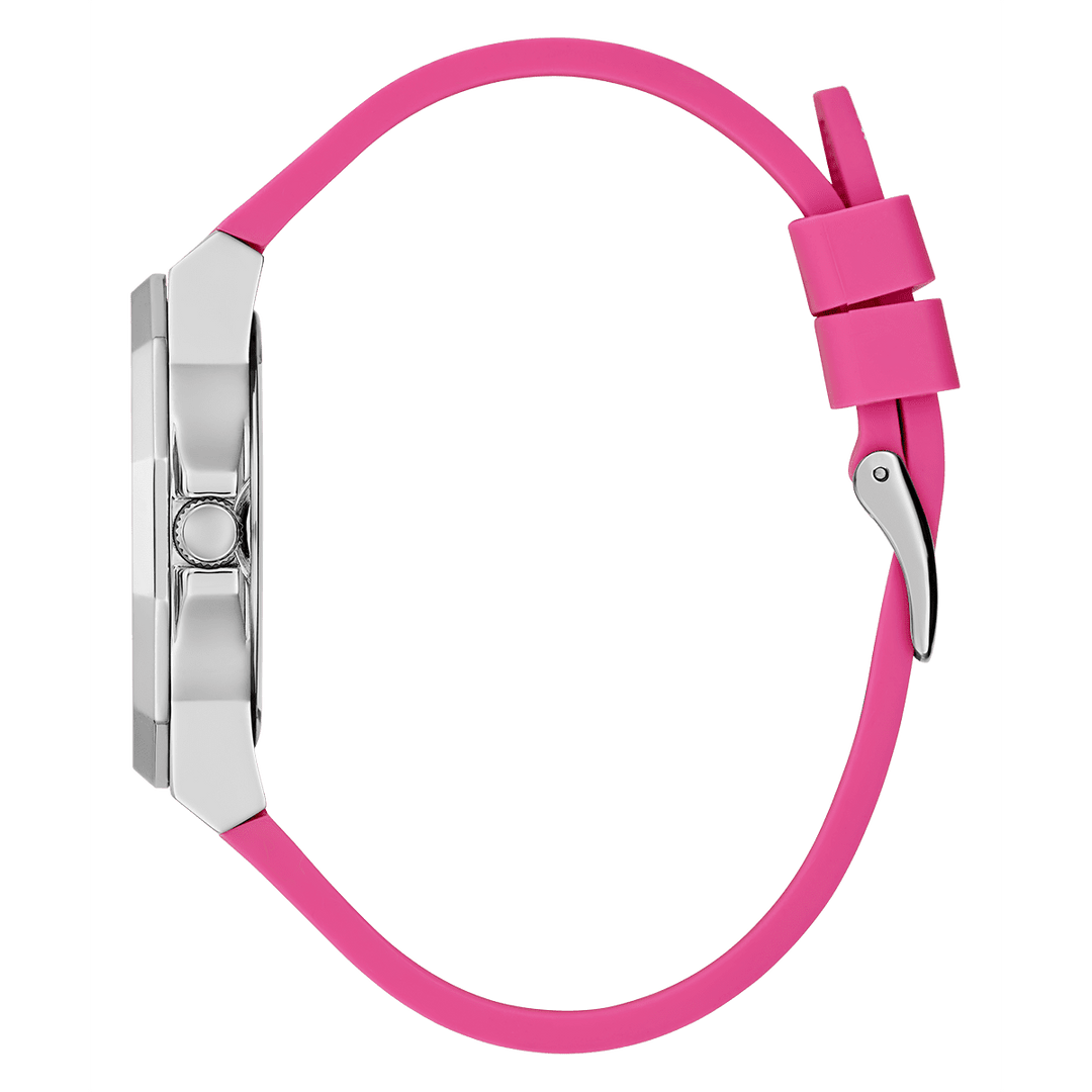 GUESS Ladies Pink Silver Tone Analog Watch