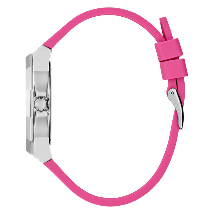 GUESS Ladies Pink Silver Tone Analog Watch