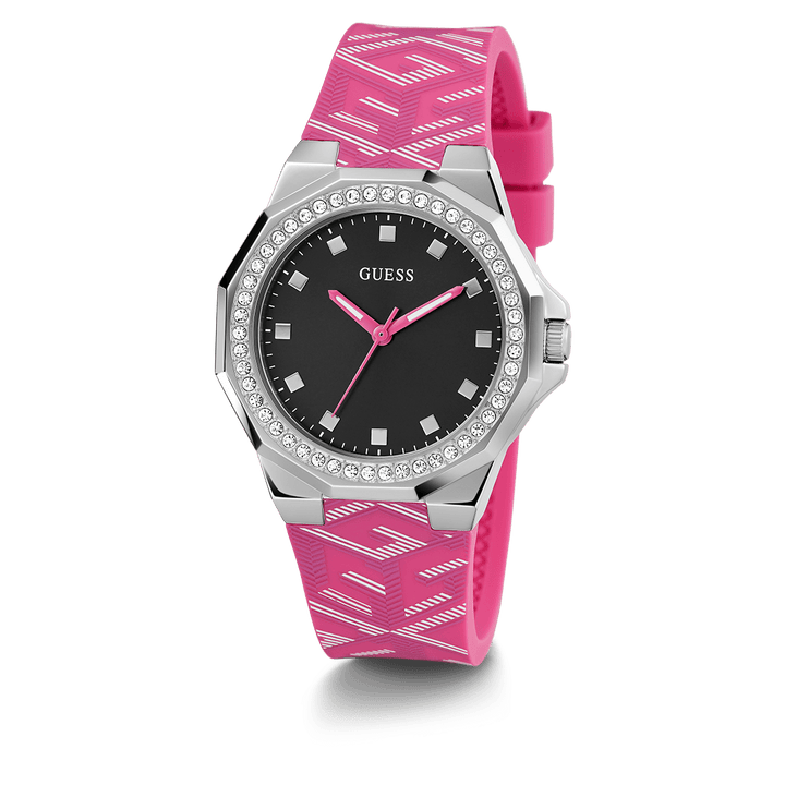GUESS Ladies Pink Silver Tone Analog Watch