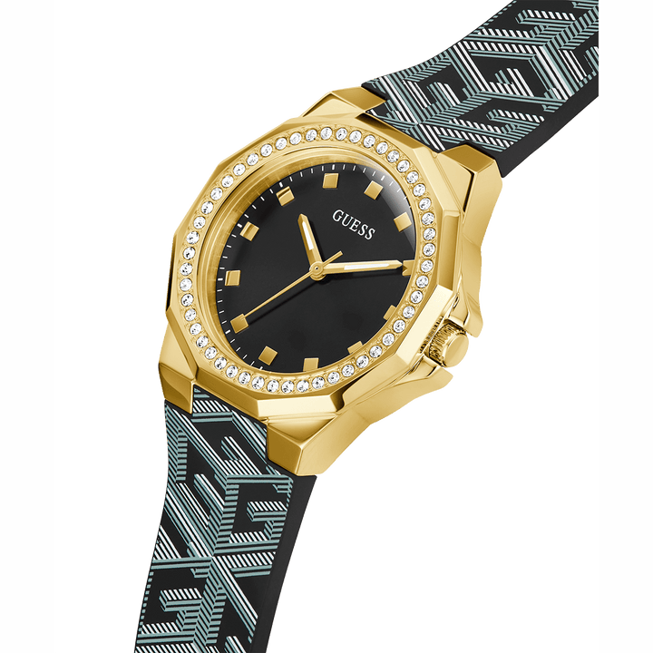 GUESS Ladies Black Gold Tone Analog Watch