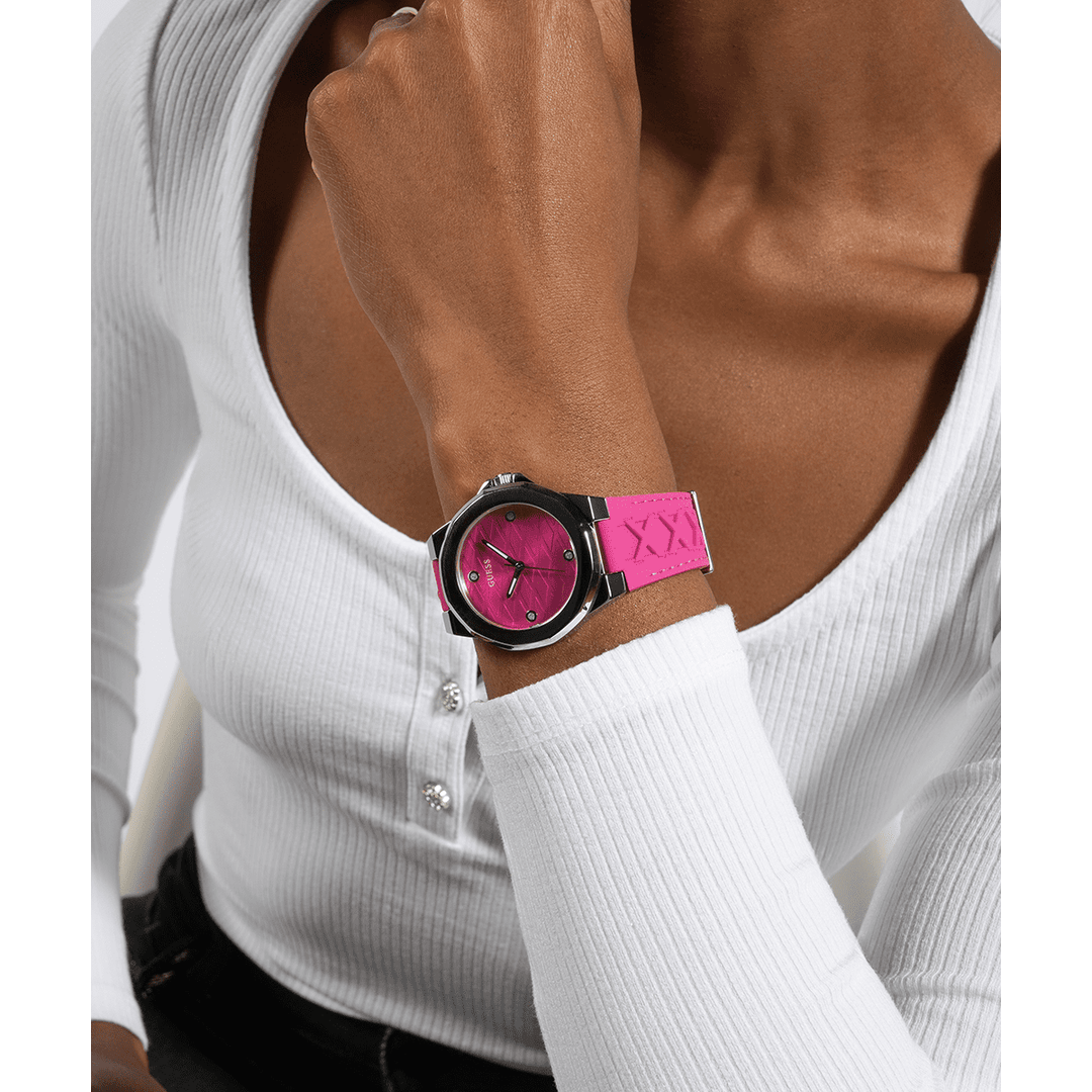 GUESS Ladies Pink Silver Analog Watch