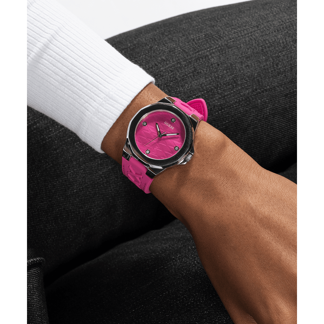 GUESS Ladies Pink Silver Analog Watch