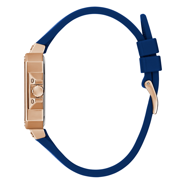 GUESS Ladies Blue Rose Gold Tone Multi-Function Watch