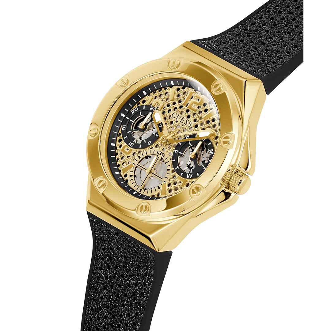 GUESS Ladies Black Gold Tone Multi-Function Watch