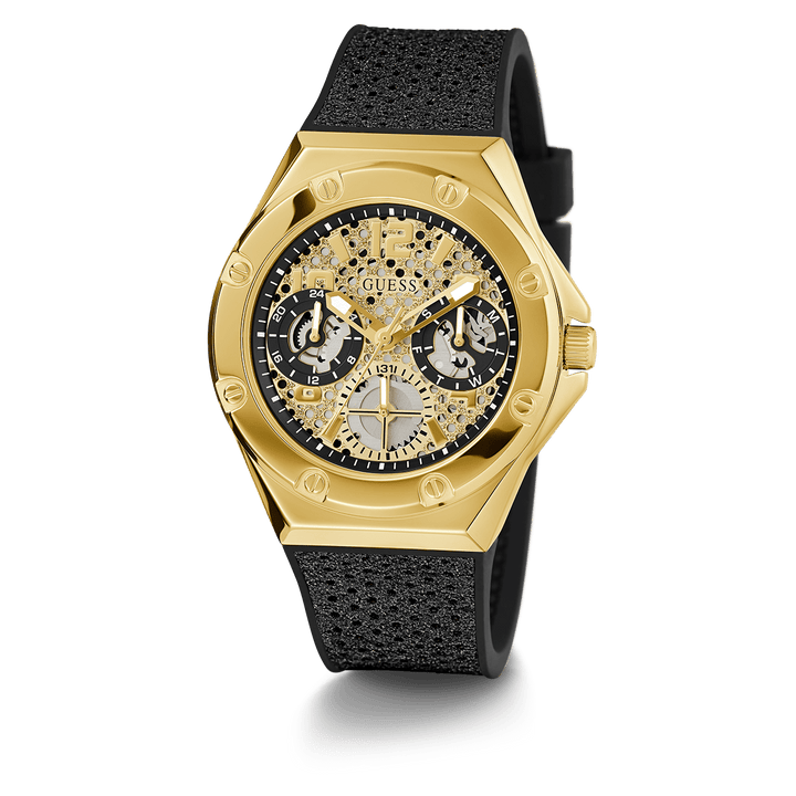 GUESS Ladies Black Gold Tone Multi-Function Watch