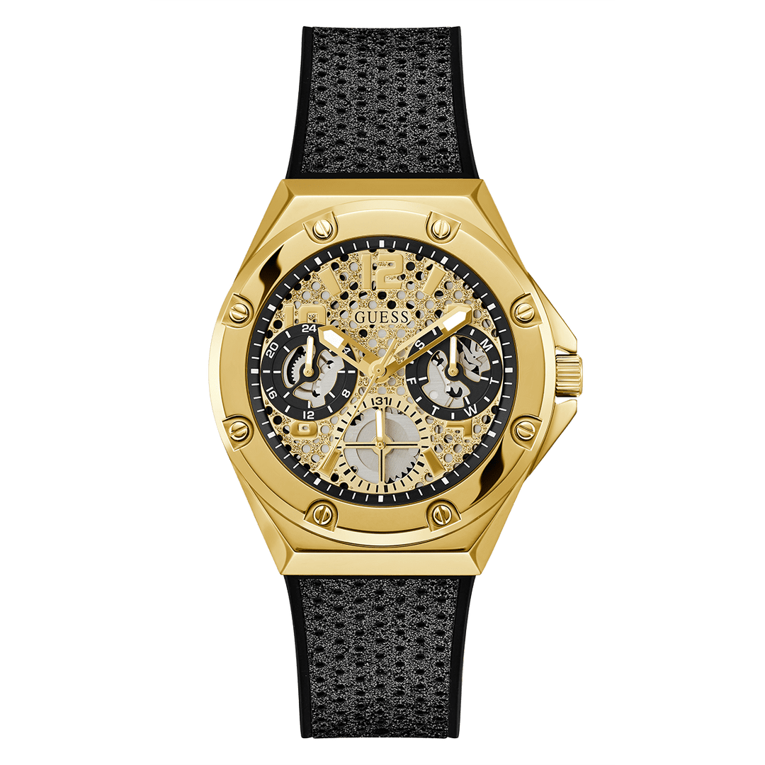 GUESS Ladies Black Gold Tone Multi-Function Watch