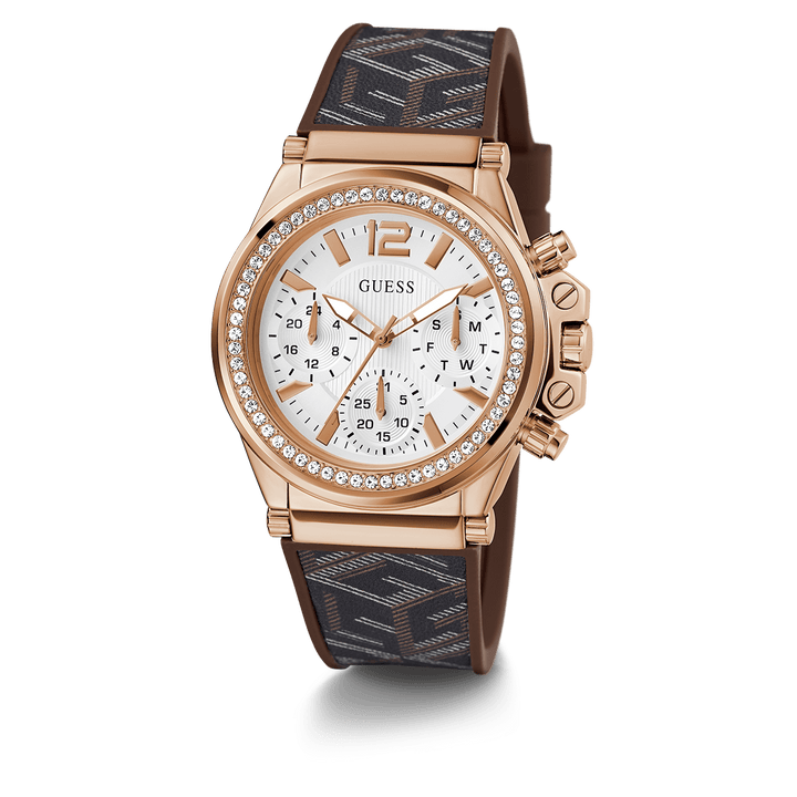 GUESS Ladies Brown Rose Gold Multi-Function Watch