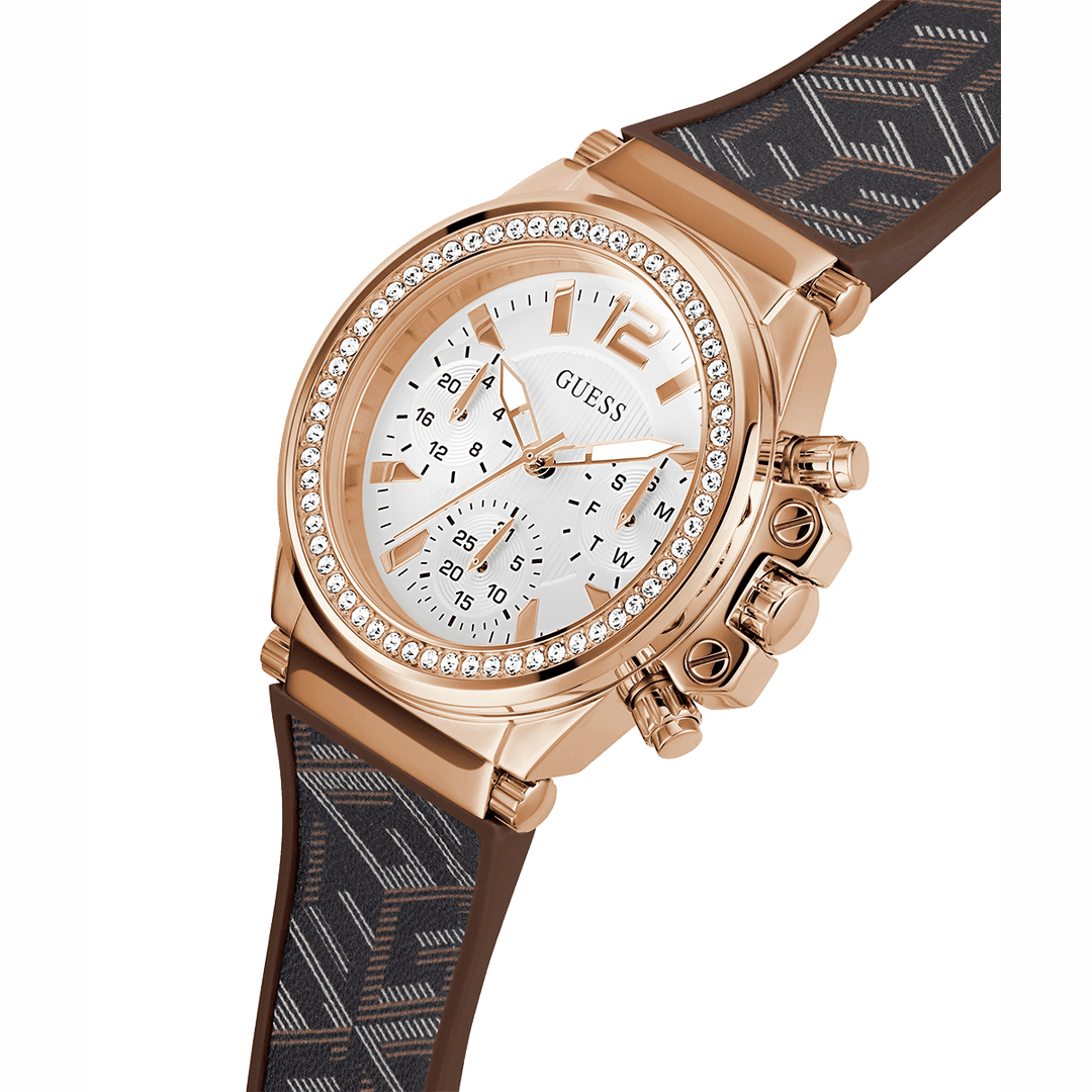 GUESS Ladies Brown Rose Gold Multi-Function Watch