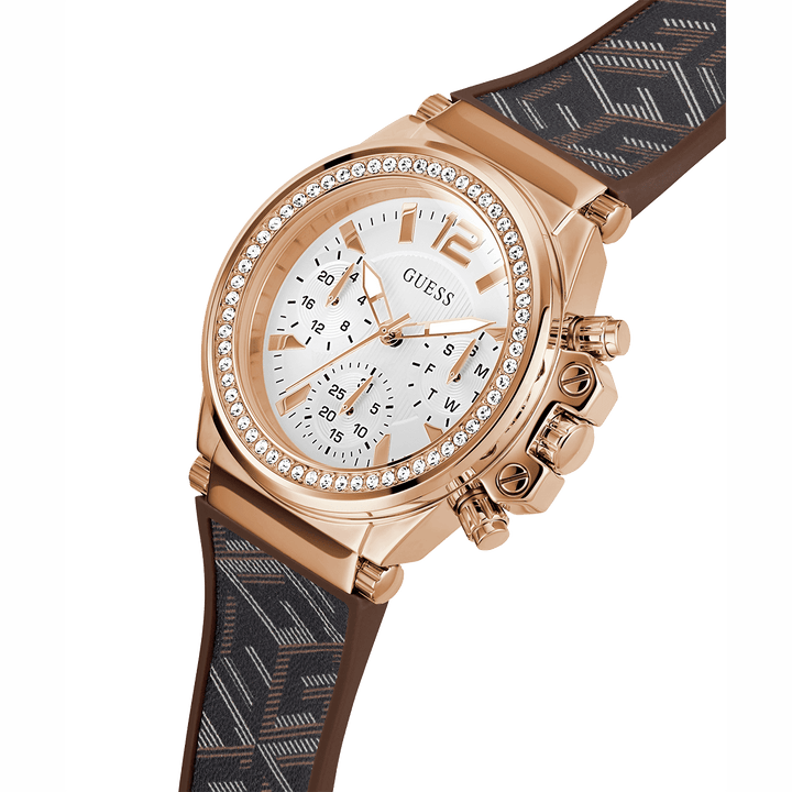 GUESS Ladies Brown Rose Gold Multi-Function Watch