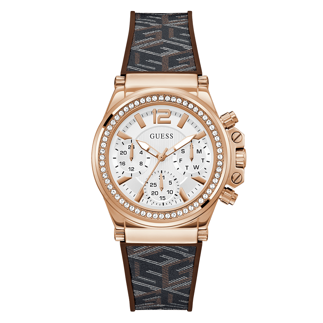 GUESS Ladies Brown Rose Gold Multi-Function Watch
