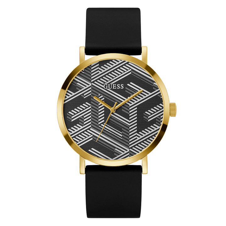 GUESS Mens Black Gold Tone Analog Watch