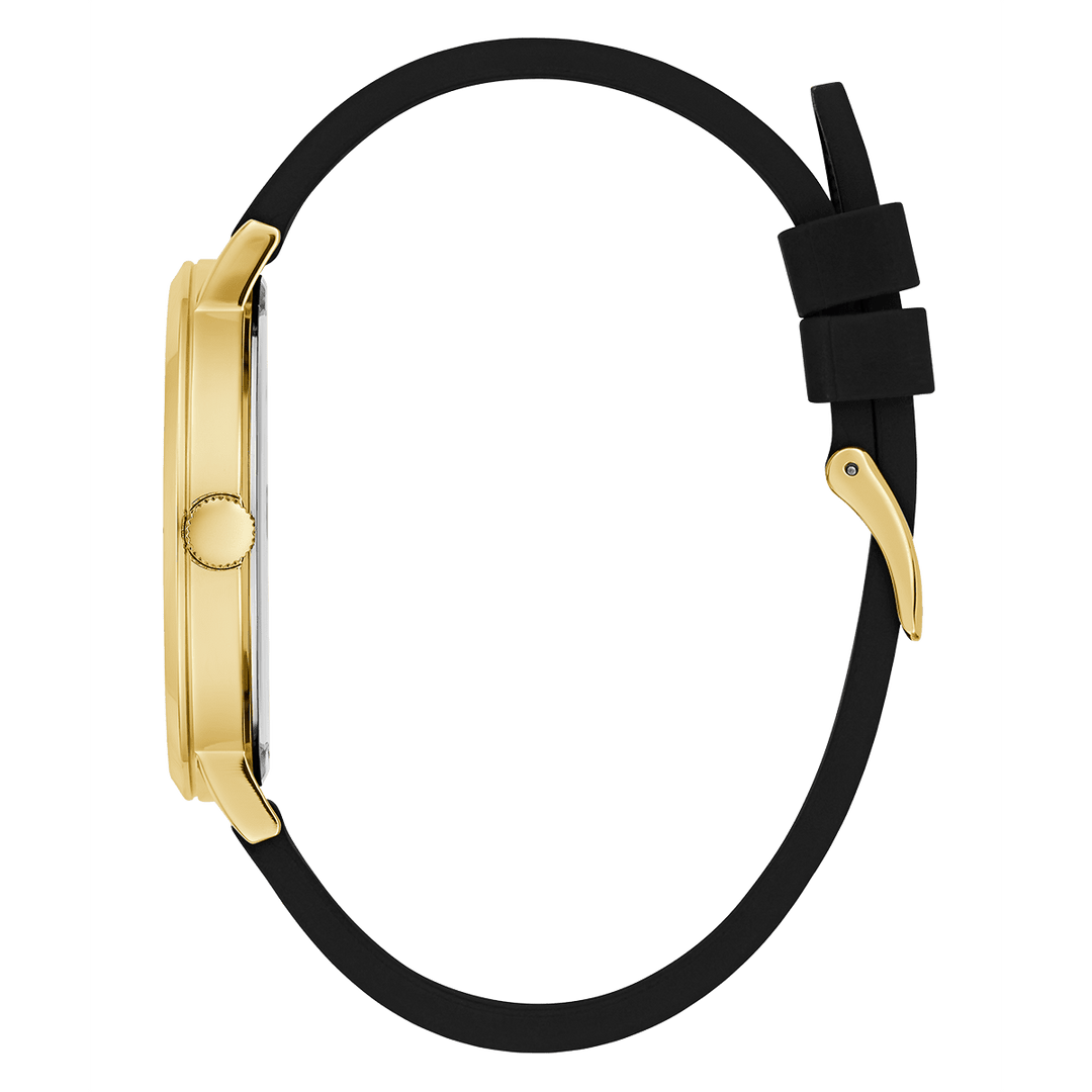 GUESS Mens Black Gold Tone Analog Watch